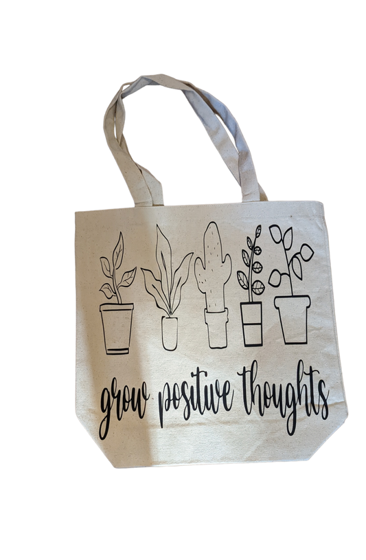 Grow positive thoughts canvas tote